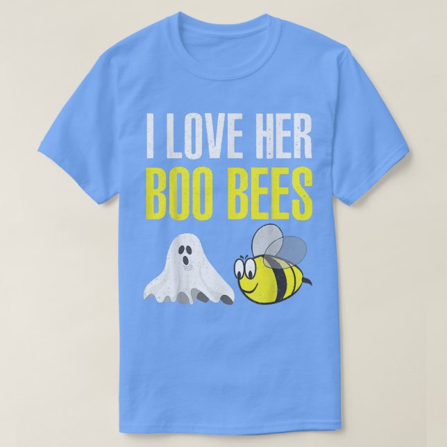 Camiseta I Love Her Boo Bees Couples Halloween Adult Costum (Frente do Design)