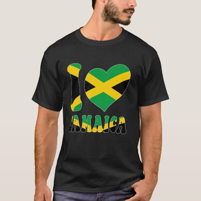 Camiseta I Love Jamaica I Love Kingston Jamaica Flag Heart  (Frente)