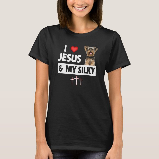 Camiseta I Love Jesus and My Silky Terrier Dog Mom Dad Chri (Frente)