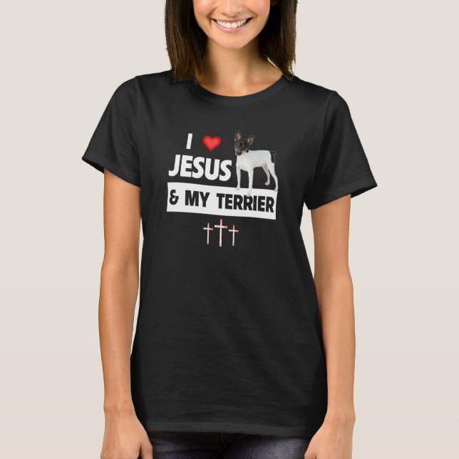 Camiseta I Love Jesus and My Smooth Fox Terrier Dog Mom Dad (Frente)