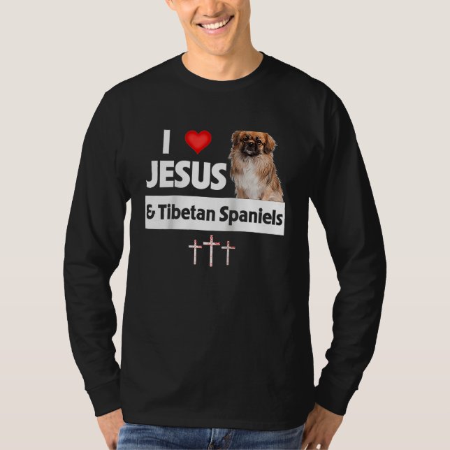 Camiseta I Love Jesus and Tibetan Spaniels Dog Mom Dad Chri (Frente)