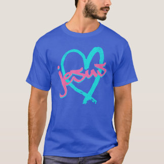 Camiseta I Love Jesus Vintage 80s 90s Blue and Pink friend