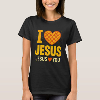 Camiseta I Love Jesus Waffle Heart Faith Cute