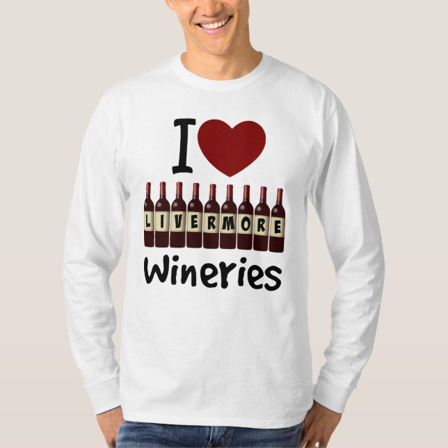 Camiseta I Love Livermore Wineries Heart and Wine Bottles (Frente)