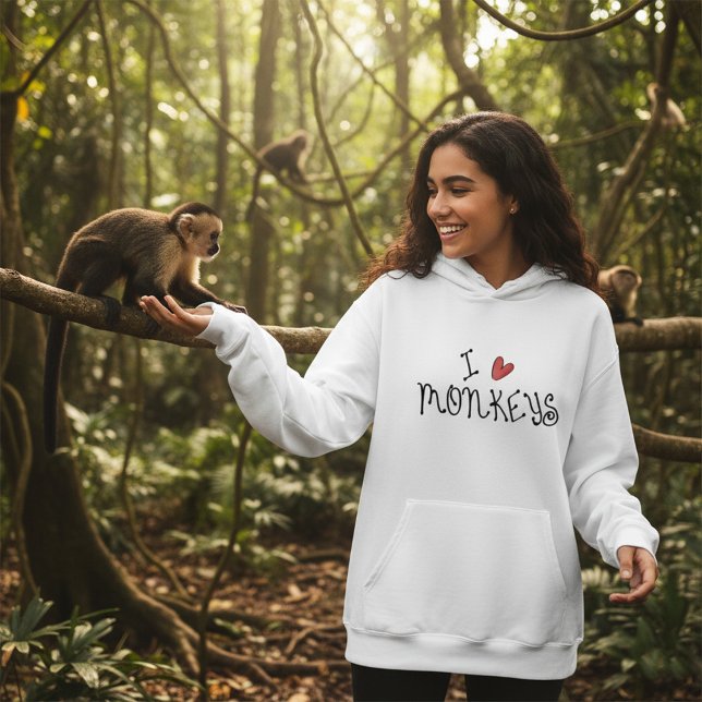 Camiseta I Love Monkeys Cute Handwritten Typography (Criador carregado)