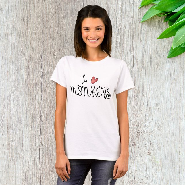 Camiseta I Love Monkeys Cute Handwritten Typography (Criador carregado)