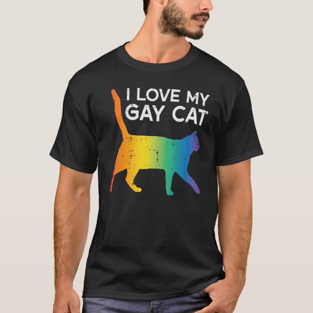 Camiseta I Love My Gay Cat  Rainbow Pride Lgbt Men Women Ki (Frente)