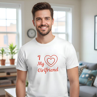 Camiseta I Love My Girlfriend Red Hearts Calligraphy Script