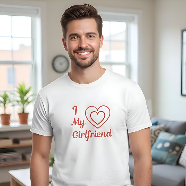 Camiseta I Love My Girlfriend Red Hearts Calligraphy Script (Criador carregado)