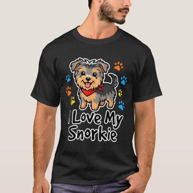 Camiseta I Love My Snorkie Cute Schnauzer Yorkie Mix Dog Lo (Frente)