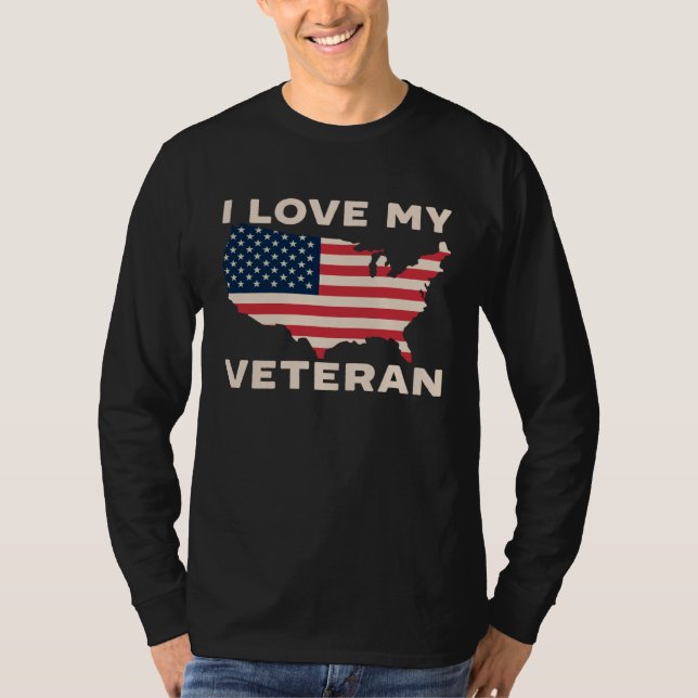 Camiseta I Love My Veteran USA Flag American Memorial Day   (Frente)