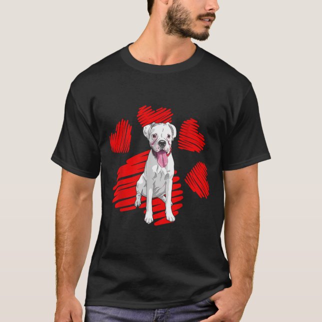 Camiseta I Love My White Boxer Dog Paw Heart Valentines Day (Frente)