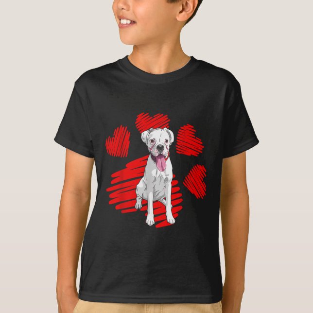 Camiseta I Love My White Boxer Dog Paw Heart Valentines Day (Frente)