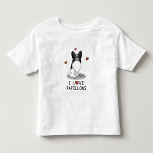 Camiseta I Love Papillons (branco e preto) Hearts Dogs Cute