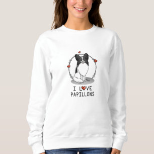 Camiseta I Love Papillons (branco e preto) Hearts Dogs Cute