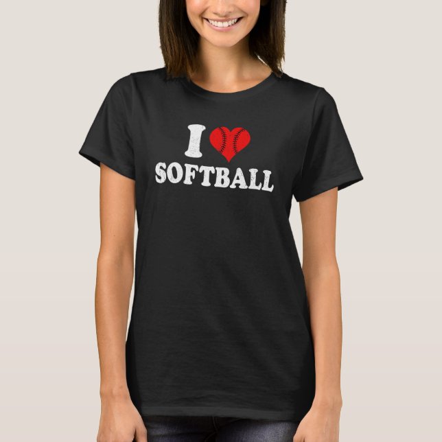 Camiseta I Love Softball Retro Happy Valentine's Day Couple (Frente)