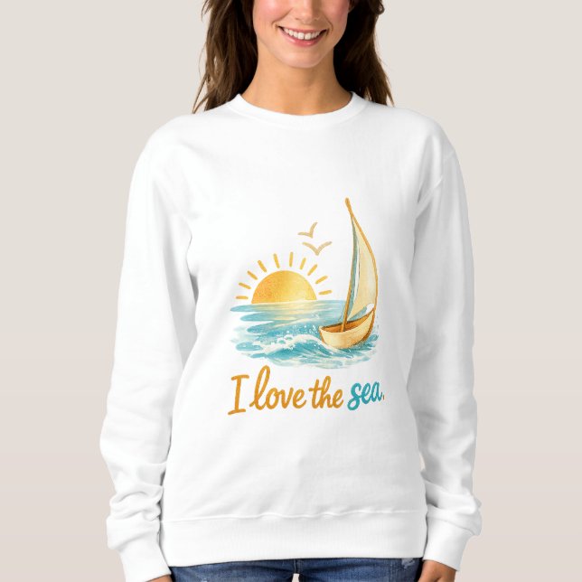 Camiseta I Love the Sea Sailboat Ocean Sunset Design (Frente)