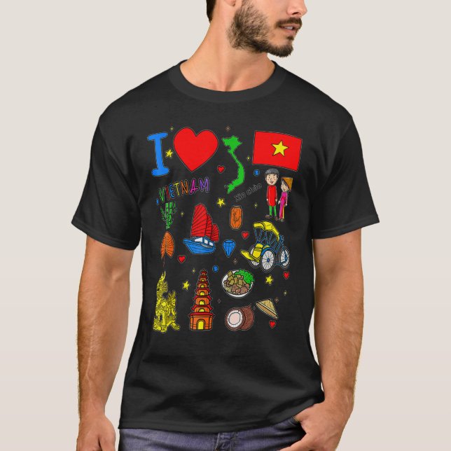 Camiseta I love Vietnam  Hand drawn Vietnamese Landmarks  f (Frente)