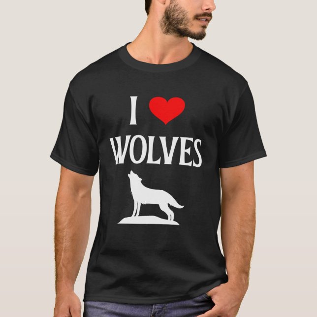 Camiseta I Love Wolves I Heart Wolves Canidae Canine Gray W (Frente)