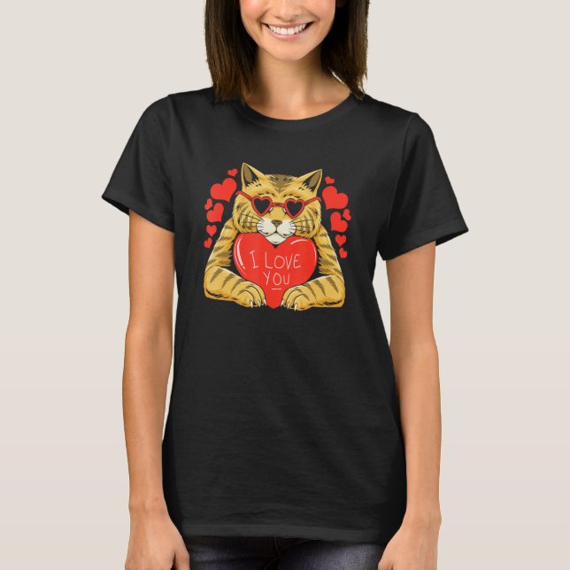 Camiseta I Love You Cat Heart Valentines Day Kitten Kitty P (Frente)