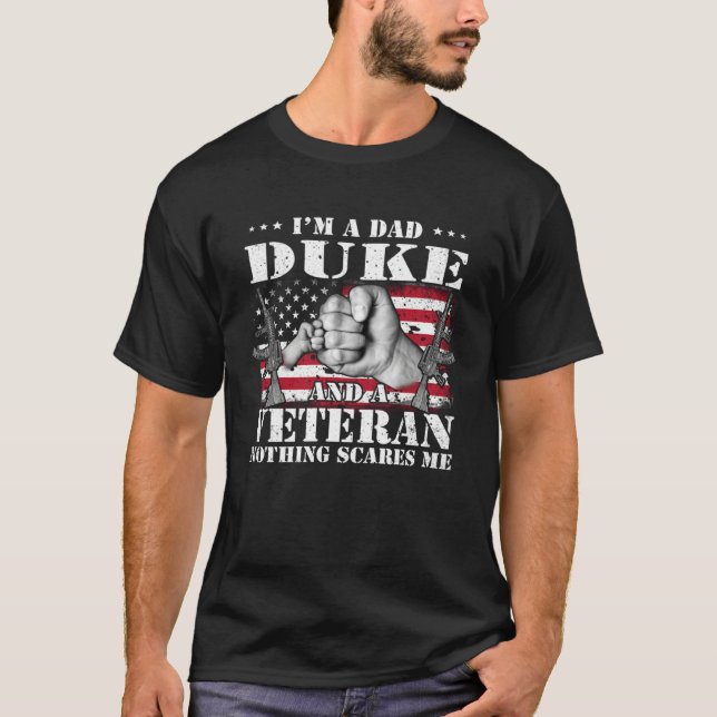Camiseta I m A Dad Duke And A Veteran Nothing Scares Me Fla (Frente)