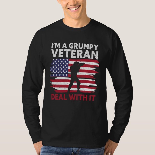 Camiseta I m a grumpy veteran Deal with it USA Flag America (Frente)