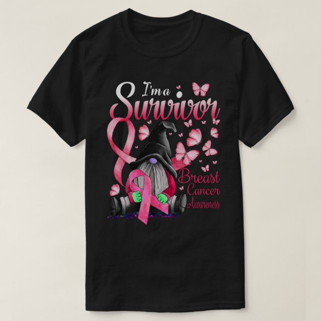 Camiseta I’m A Survivor Gnome Pink Ribbon Breast Cancer Awa (Frente do Design)
