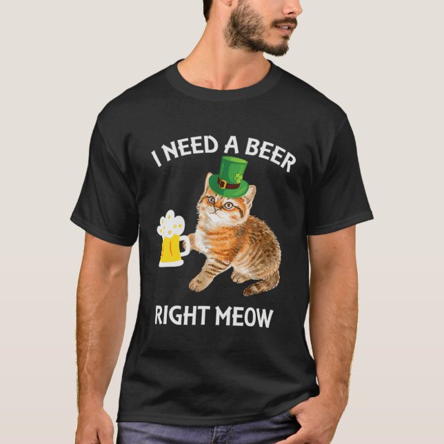 Camiseta I Need A Beer Right Meow St Patrick s Day Leprecha (Frente)