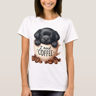 CAMISETA I NEED COFFEE AND A BLACK LABRADOR RETRIEVER DOG