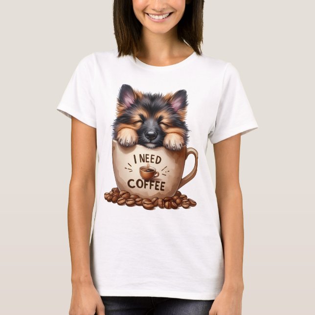 CAMISETA I NEED COFFEE AND A GERMAN SHEPHERD DOG (Frente)
