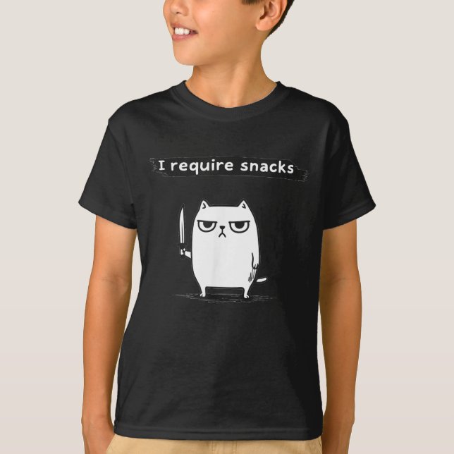 Camiseta I Require Snacks Angry Cat Funny Meme  (Frente)