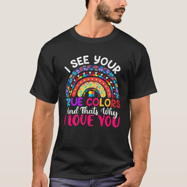 Camiseta I See Your True Colours Rainbow Autism Awareness M (Frente)