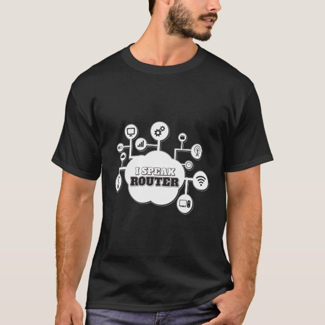 Camiseta I Speak Router Networking Cloud Network Engenheiro (Frente)