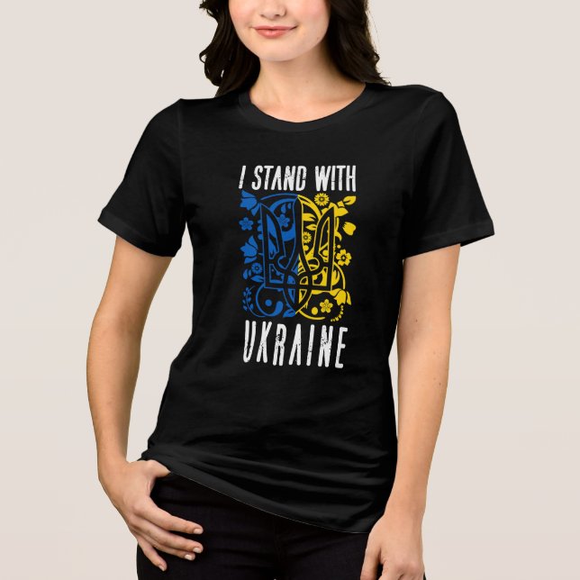 Camiseta I stand with Ukraine. Trident of Ukraine.  (Frente)