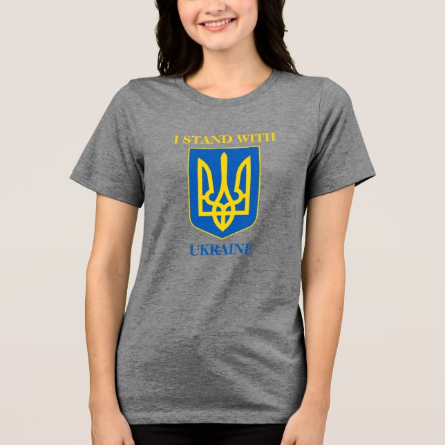 Camiseta I Stand With Ukraine. Ukrainian Flag & Trident (Frente)