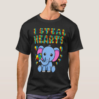 Camiseta I Steal Hearts Autism Awareness Elephant Puzzle Pi