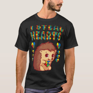 Camiseta I Steal Hearts Autism Awareness Hedgehog Puzzle Pi