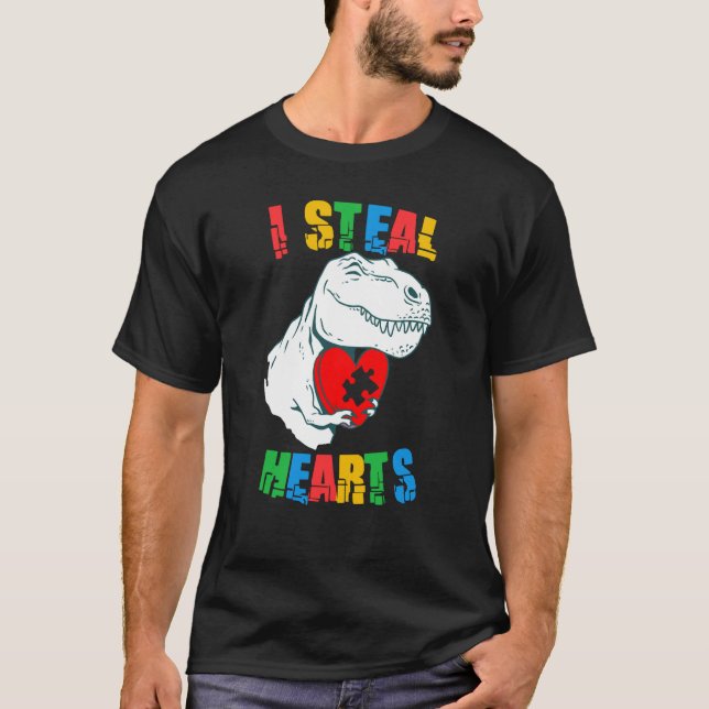 Camiseta I Steal Hearts Autism Awareness Rex Valentines Day (Frente)