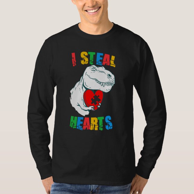 Camiseta I Steal Hearts Autism Awareness Rex Valentines Day (Frente)