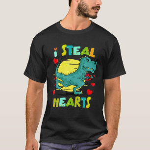 Camiseta I Steal Hearts Boys Funny Valentines Day Kids Dino
