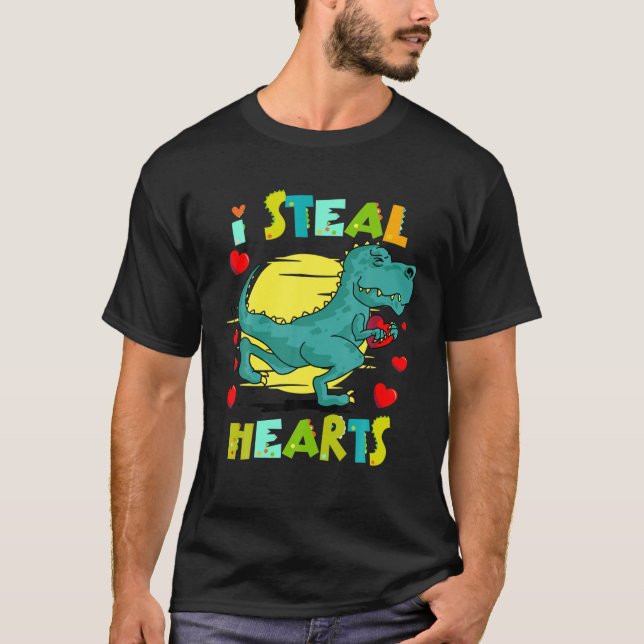 Camiseta I Steal Hearts Boys Funny Valentines Day Kids Dino (Frente)
