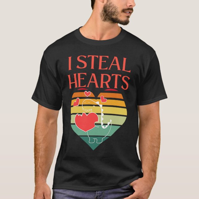 Camiseta I Steal Hearts Cute Dino Valentines Day (Frente)