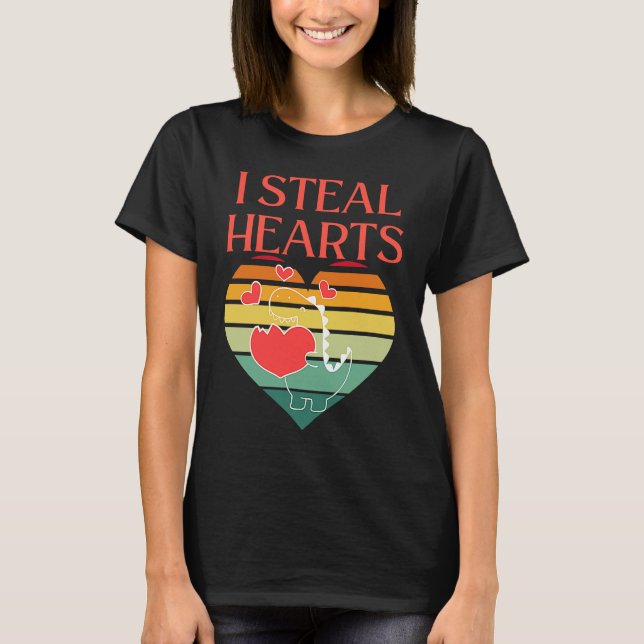 Camiseta I Steal Hearts Cute Dino Valentines Day (Frente)