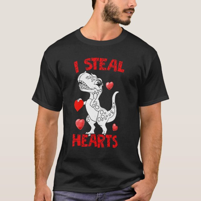 Camiseta I Steal Hearts Cute Valentine's Day Dino  Rex 1 (Frente)