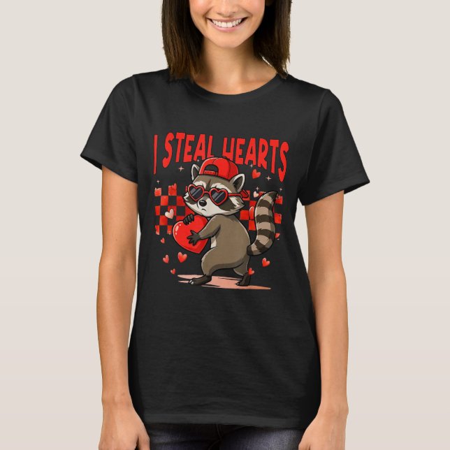 Camiseta I Steal Hearts Design Raccoon Valentine Day Retro  (Frente)