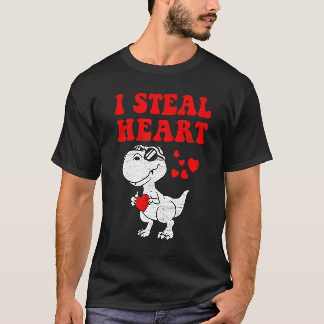 Camiseta I Steal Hearts Dinosaur Dino Rex Valentines Day Bo (Frente)
