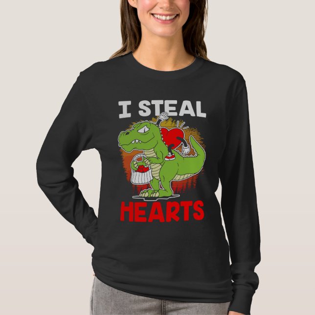 Camiseta i steal hearts Dinosaur Heart Boys girls Valentine (Frente)