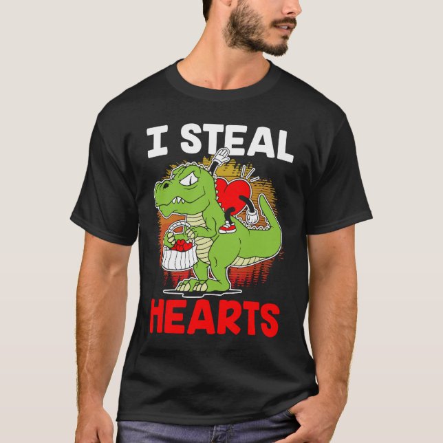 Camiseta i steal hearts Dinosaur Heart Boys girls Valentine (Frente)
