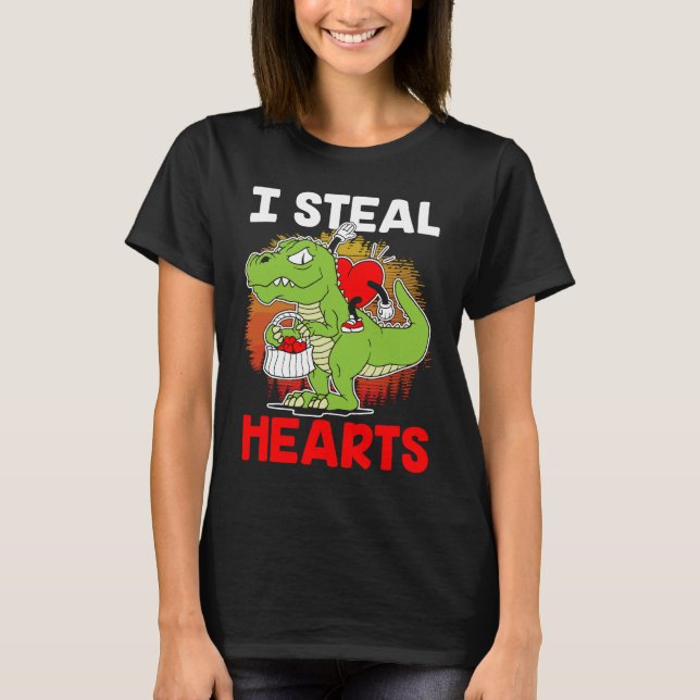 Camiseta i steal hearts Dinosaur Heart Boys girls Valentine (Frente)