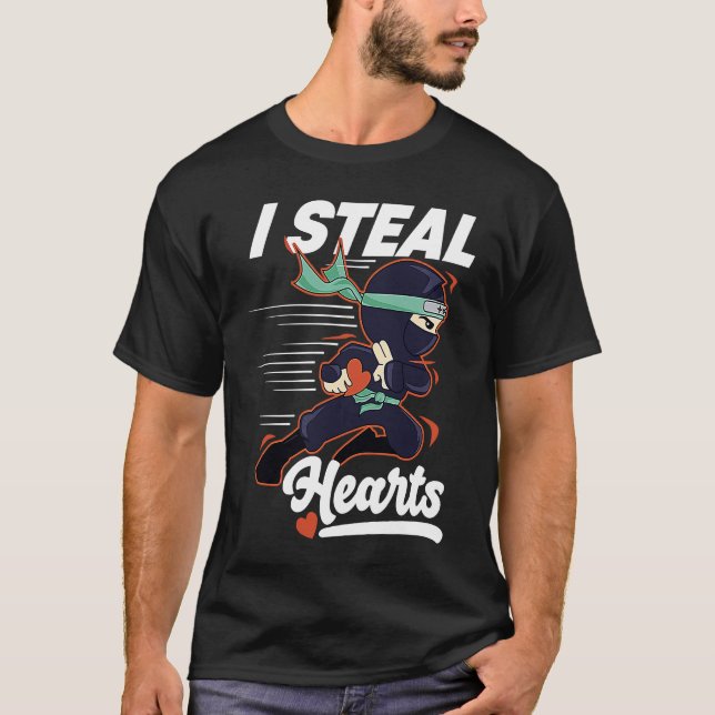 Camiseta I Steal Hearts Ninja Boys Valentines Day Kids and  (Frente)